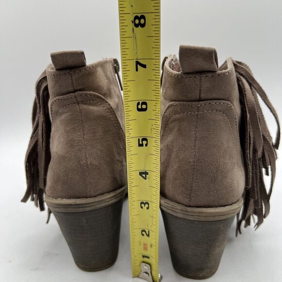 Faded Glory Women 9 Brown Fringe Faux Suede Zip Heel Ankle Boots Western Cowgirl - Picture 10 of 16